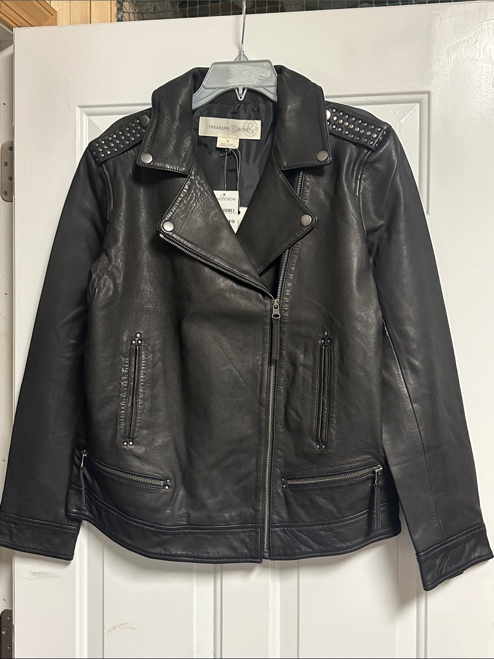 Treasure & Bond Black Studded Leather Biker Jacket Nordstrom Med New